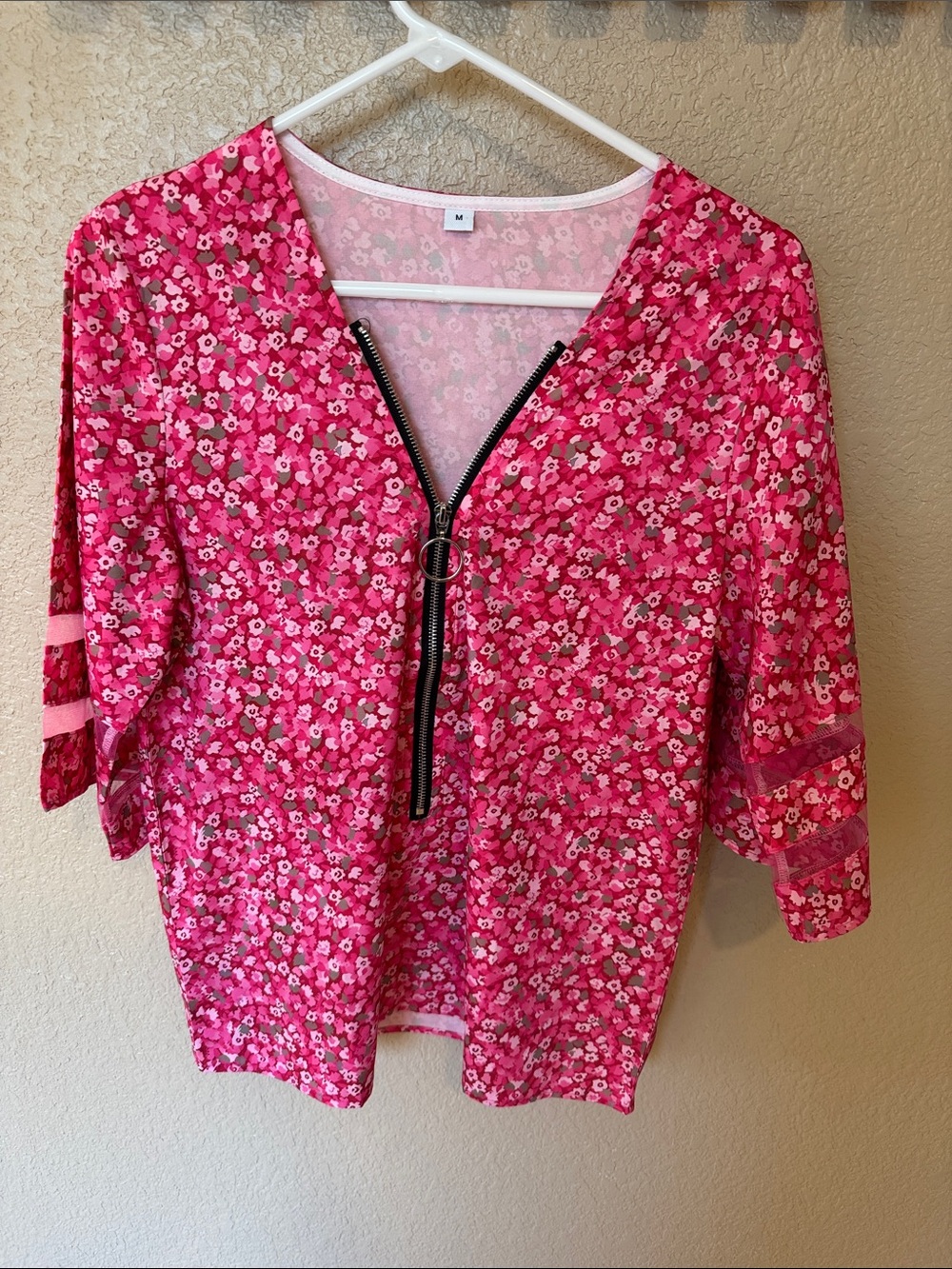 Source Unknown Hot Pink Floral Zip-Front Tunic